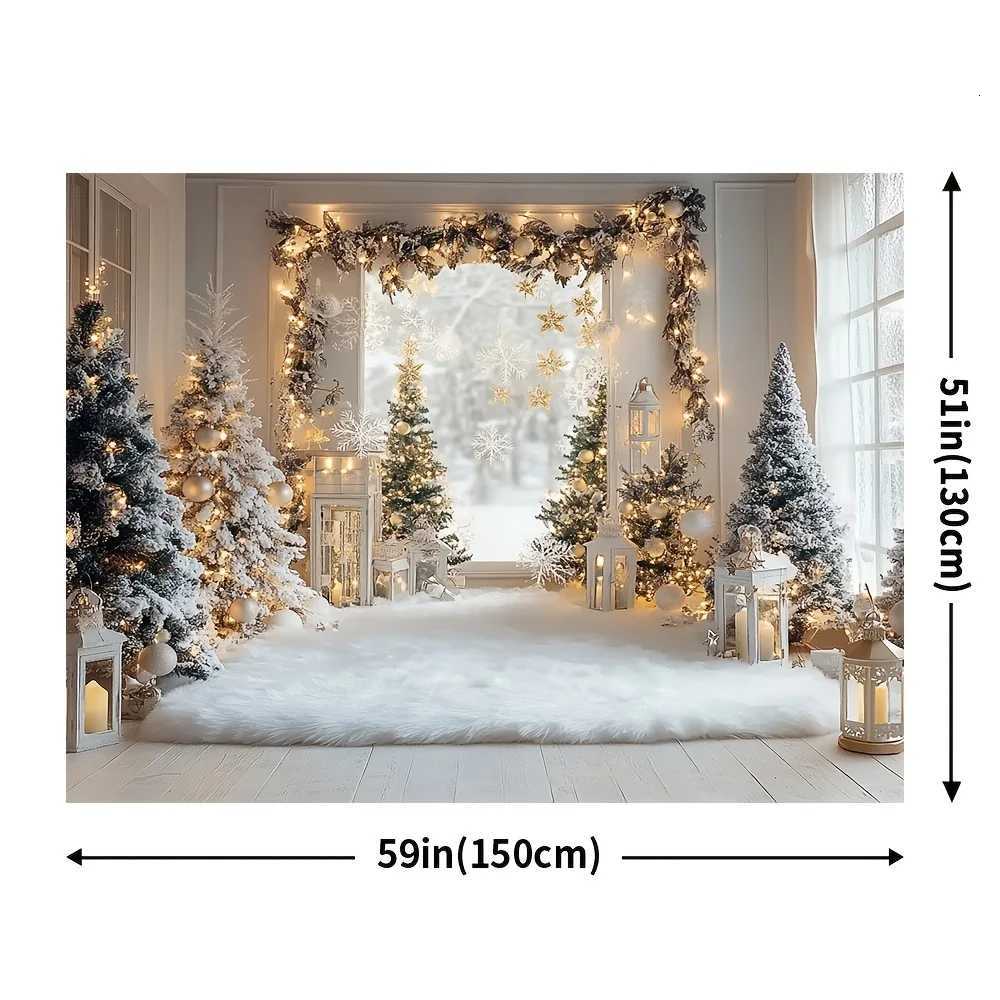 Snowy Christmas Window Tapestry Twinkling Lantern Arch Design Wall Art for Holiday Party and Festive Home DecorM251125