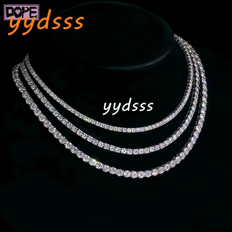 White Gold Plated VVS Iced Out Hiphop Sparkling 3/4/5mm Necklace 925 Silver Dazzling Moissanite Tennis Chain