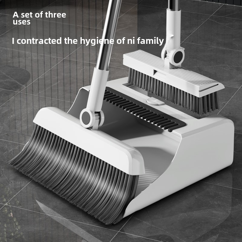 3 In 1 Broom Dustpan Floor Brush Set Indoor Non-stick Hair Long Handle Thickened Broom With Stand Up Dustpan Combo Set Home Clean Tools