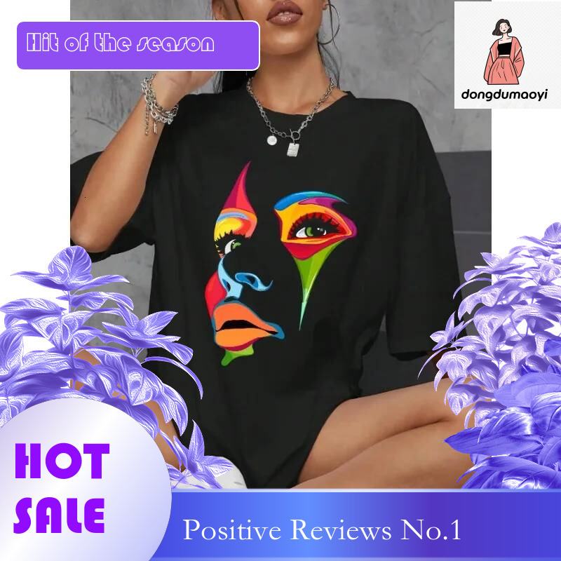 Dongdumaoyi Painted Ladies Face Personalized Design Printed T Shirt Women S Street Comfortable Soft Breathable Harajuku Short Sleeve