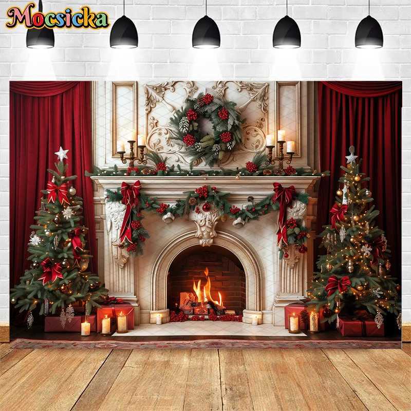 Mocsicka Christmas Fireplace Backdrops Kids Adult Photography Child Cake Smash Birthday Xmas Santa Winter Festival BackgroundM251125