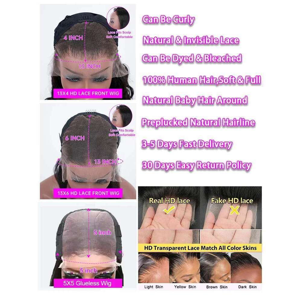 200 250 Density 30 40 Inch 13X6 HD Deep Wave Frontal Wig 13X4 Front Human Hair Glueless 5X5 Lace Closure Curly Wigs