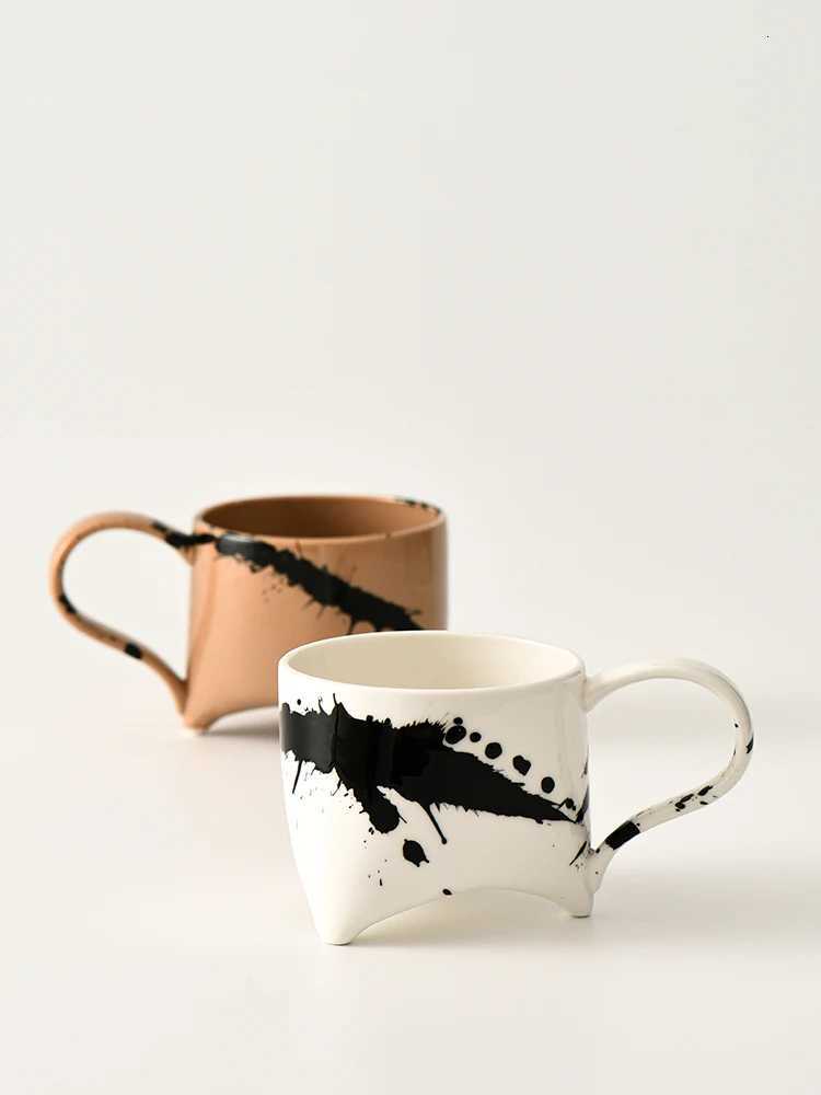 350ml Personzed Splash Ink Style Mug Retro Ceramic Coffee Cup Creative Breakfast Milk Cup White And Khaki Drinking Mugs Y251125