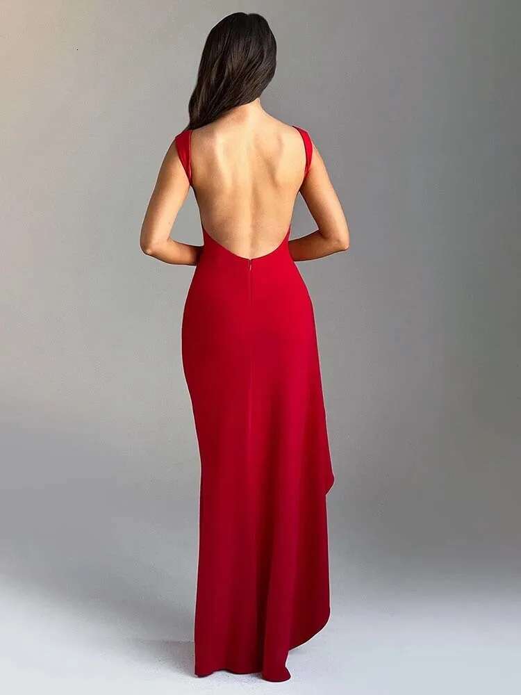 Dongdumaoyi Townlike Elegant Maxi Long Slim Bodycon Dress Women Ruffles Spring Summer High Split Nightclub Sexy Party Dresses