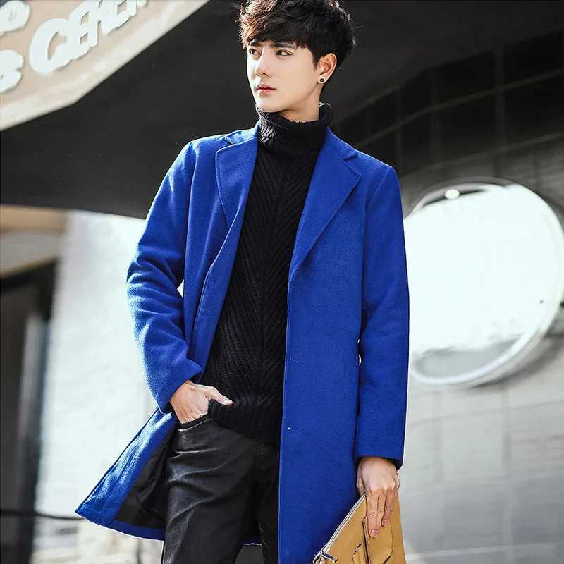 New Autumn Winter Mens Woolen Coats Korean Style Slim-fitting Mid-length Windbreaker Mens WoolenT251125
