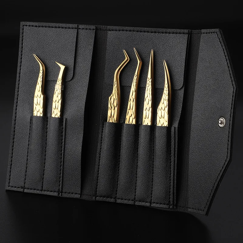 6pcs False Eyelash Tweezers Anti-slip Eyelash Extension Tweezers Stainless Steel Fiber Tip Lashes Precision Tweezer Makeup Tools 250422