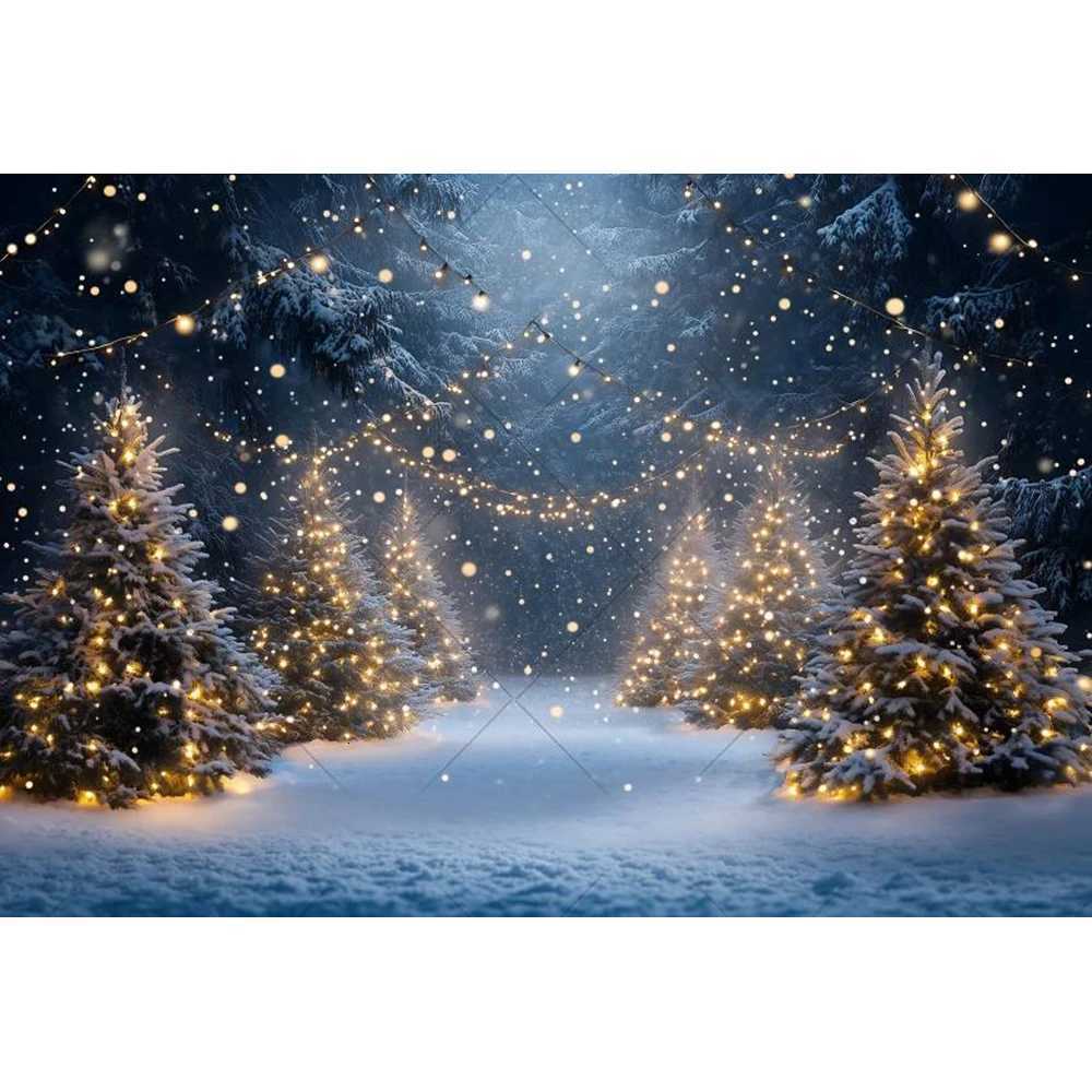 Winter Pine Forest Christmas Photography Background Wonderland Snow Scenic Family Party Decor Backdrop for Photo StudioM251125