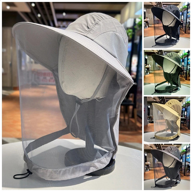 Outdoor Fishing Sun Hat for Man Woman Sun Protection Breathable Mosquito Insect Hat Wide-Brimmed Climbing Hiking Fishing Hats 250424