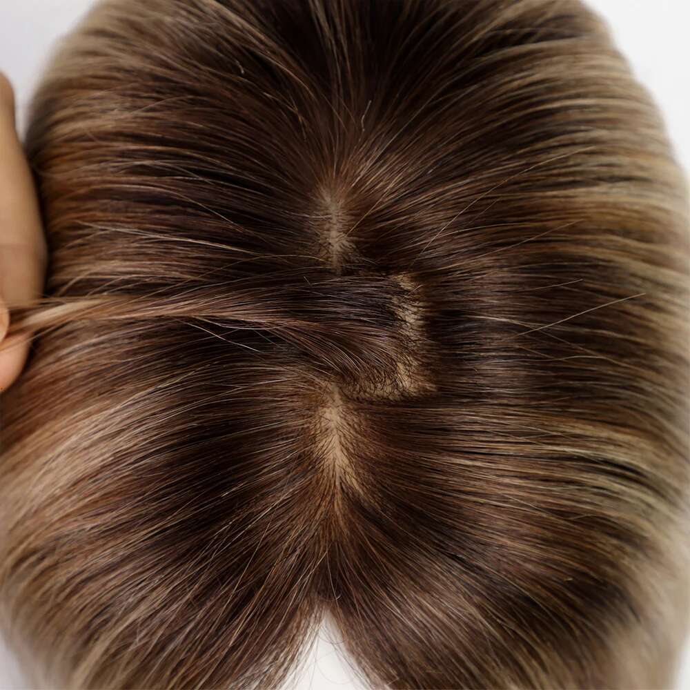 Blonde Gray Brown For Women 100% Remy Human Hairpieces Silk Base Clips In Hair Straight 12Inches Toppers