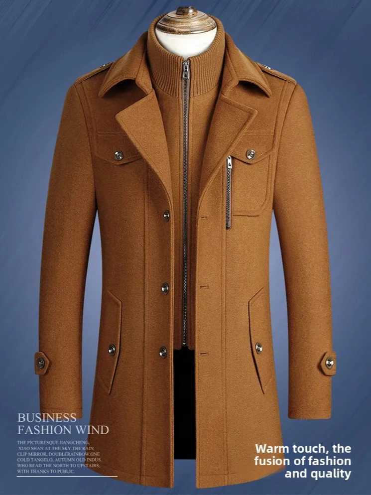 2025 new winter mens woolen coat mens brand jacket middle-aged double-shoulder long woolen windbreaker coat in European sizeT251125