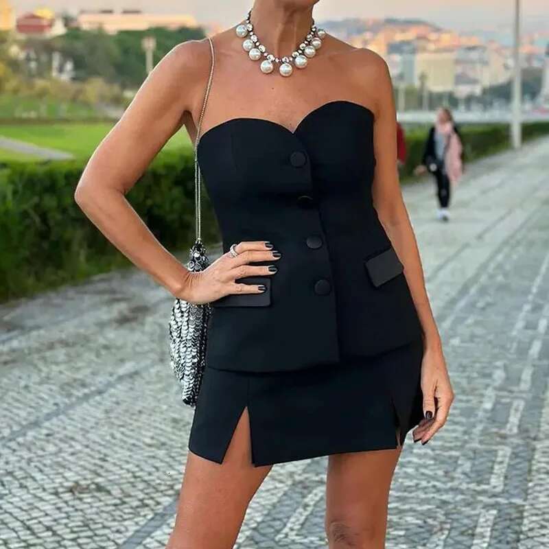 Designer Clothes TRAF Black White Crop Women Off Shoulder Corset Tube Tops Woman Summer Backless Vest Sexy Strapless Tank Top