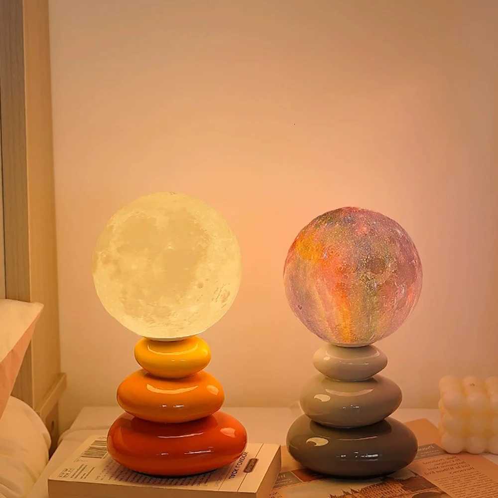 USB touch ceramic base bedside table lamp bedroom warm white night light stacked stone shaped living room atmosphere night lightM251125