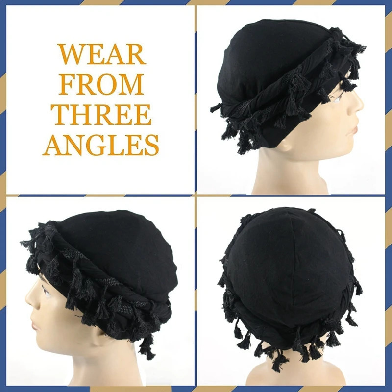 6A Turban Mens Silk Satin lined Hat Twisted Head Packaging Elastic Pre tied Beniee 250423