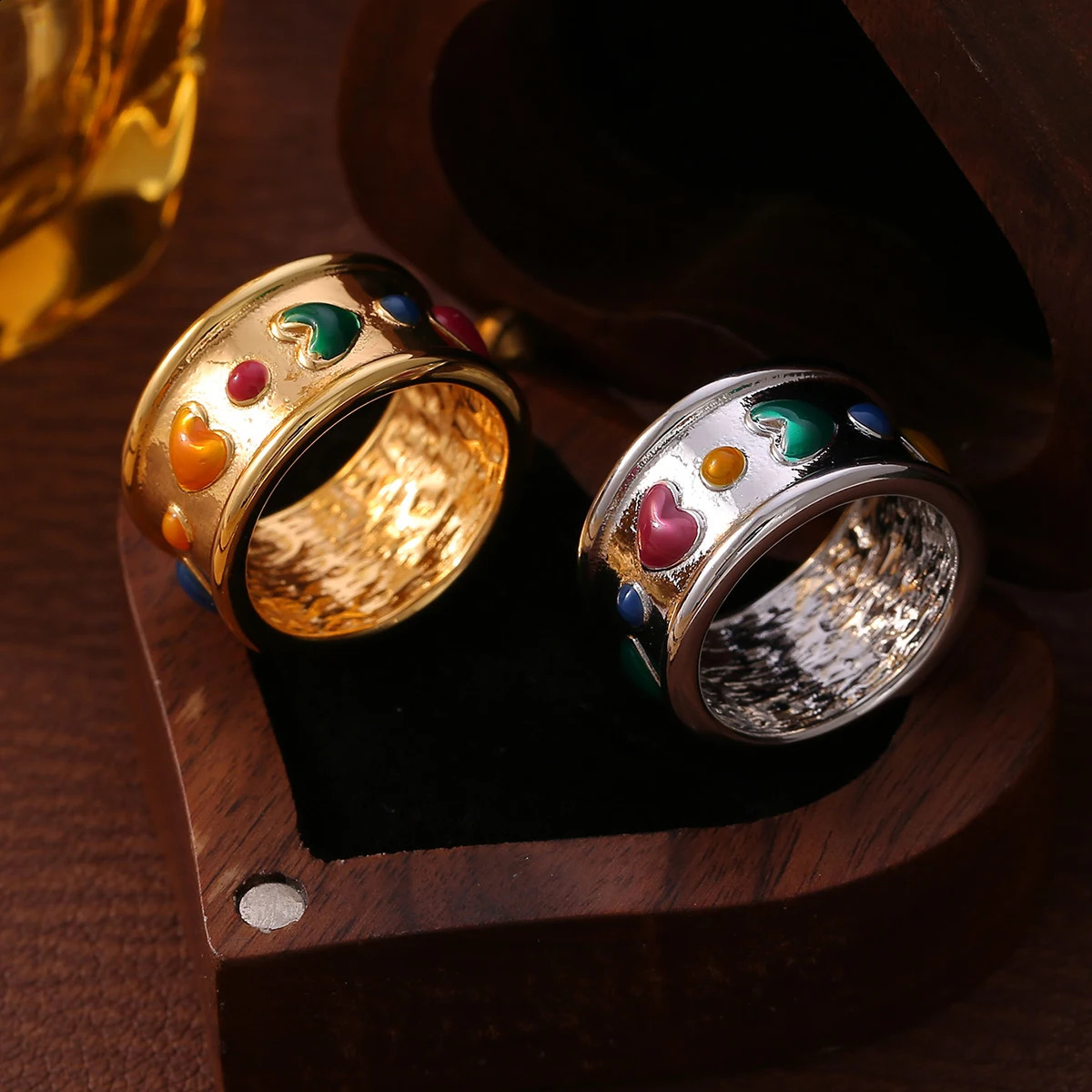 Colorful Heart Stainless Steel Rings For Women Trend Enamel Womens Ring Jewelry Woman Wedding Gift 250425