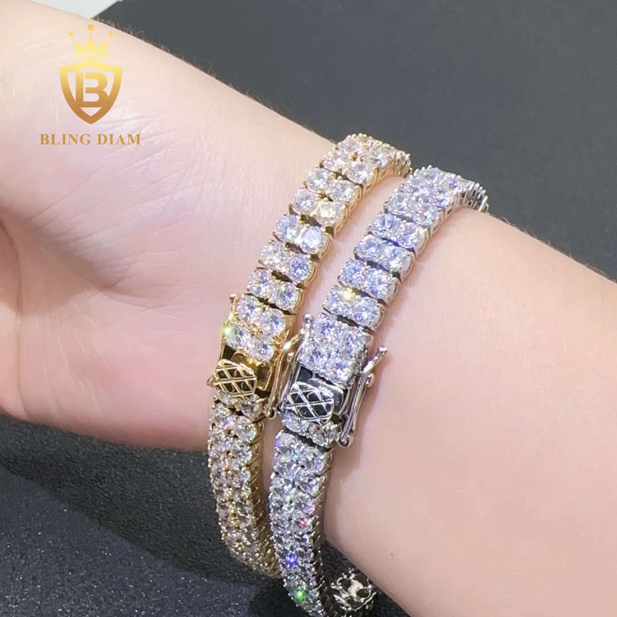 In Stock Hip Hop Two Row 4mm 8.25 Stainless Steel 316L 5a Cubic Moissanite Tennis Chain Bracelet for Men and Women