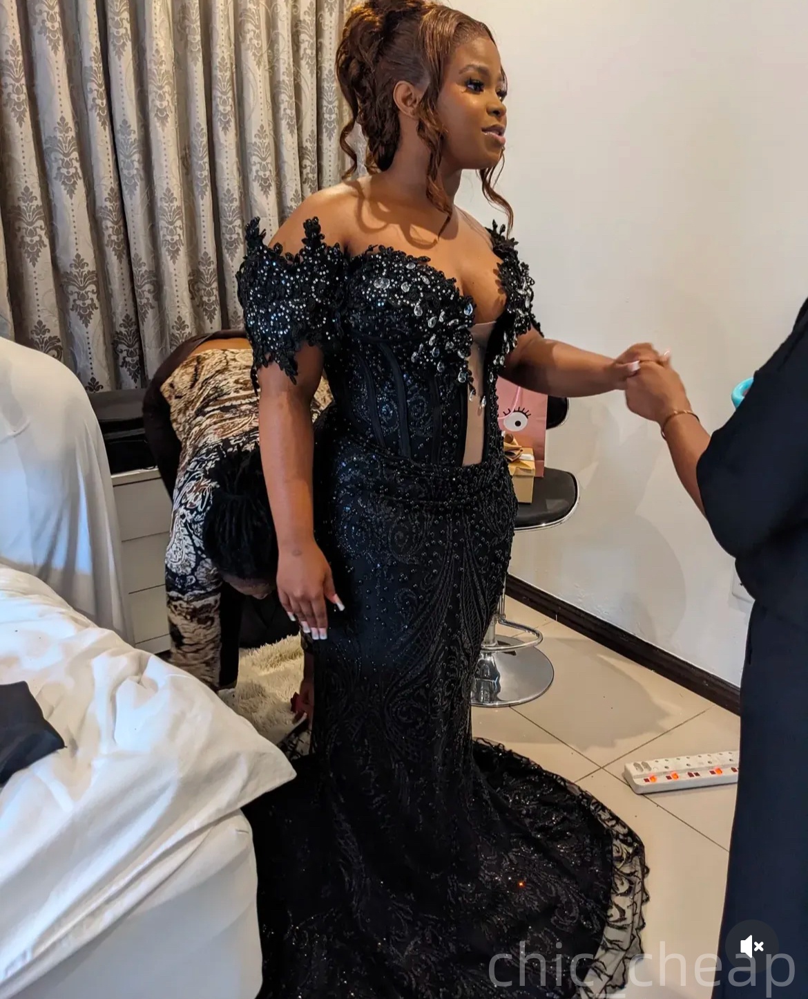 Black Mermaid Plus Size Prom Dresses 2025 Crystals Sequined Sweetheart Eelgant Evening Formal Party Second Birthday Engagement Gowns Dress For Special