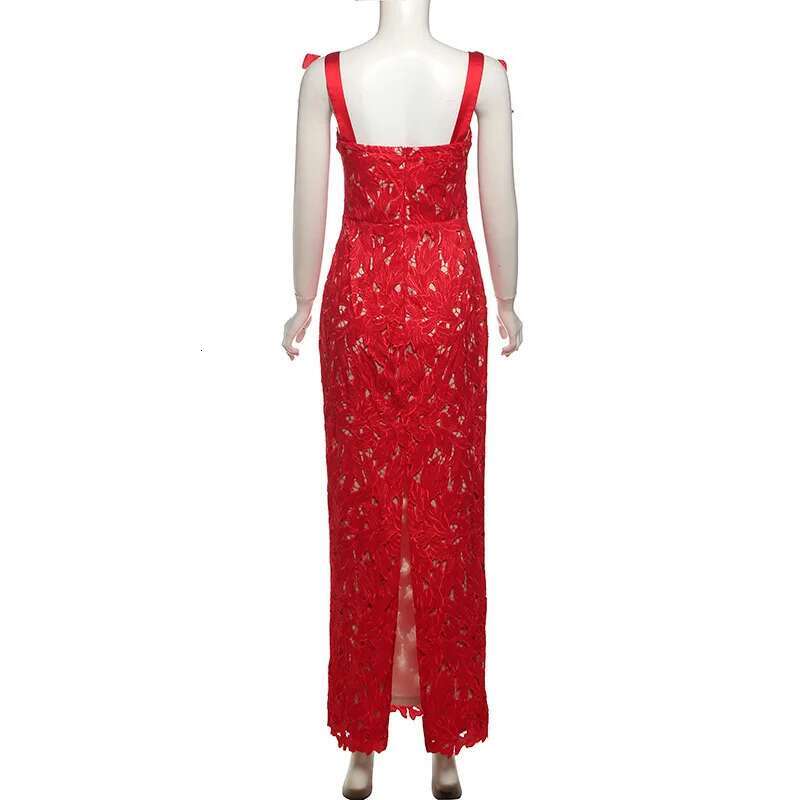 Dongdumaoyi Townlike Hollow Out Slim Bodycon Christmas Dress Women Summer Bow Embroidery Maxi Long Sexy Party Dresses