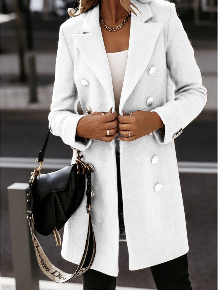 Autumn and winter 2020 long sleeve suit collar double breasted girls coat