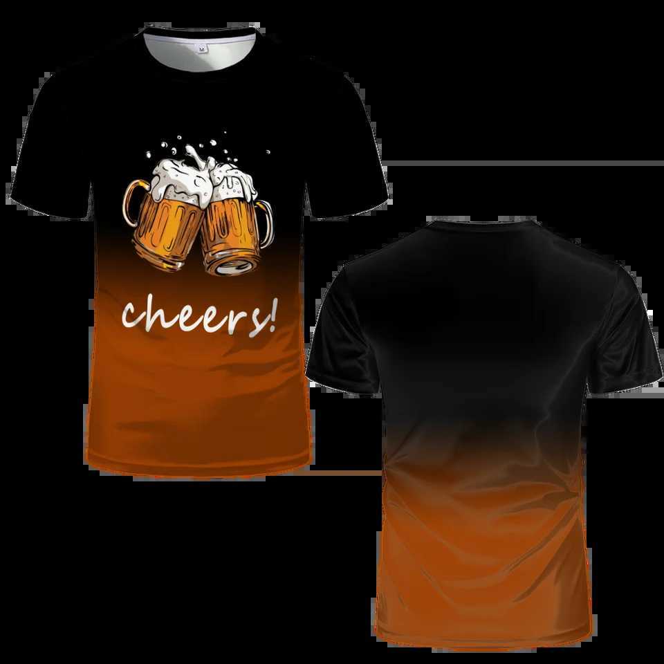 New Beer Cheers Graphic Mens T-shirt Fashion Gradient 3D Printed Loose Street Clothing Neutral Casual Cool Round Neck Short Sleeve Top W250425
