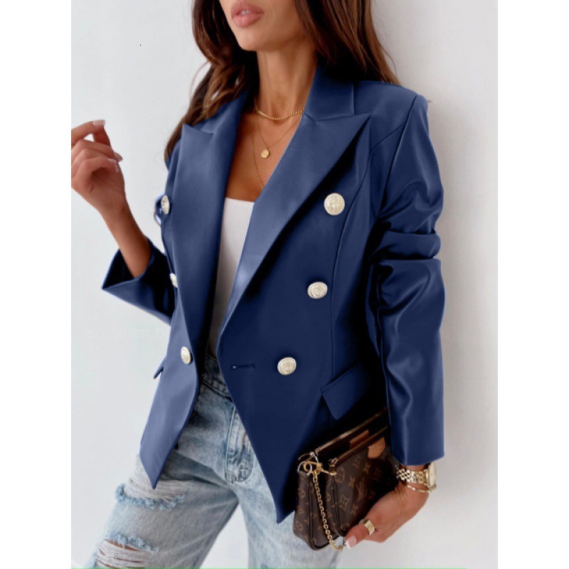 Autumn and winter new style long sleeve double breasted fashionable PU leather suit jacket