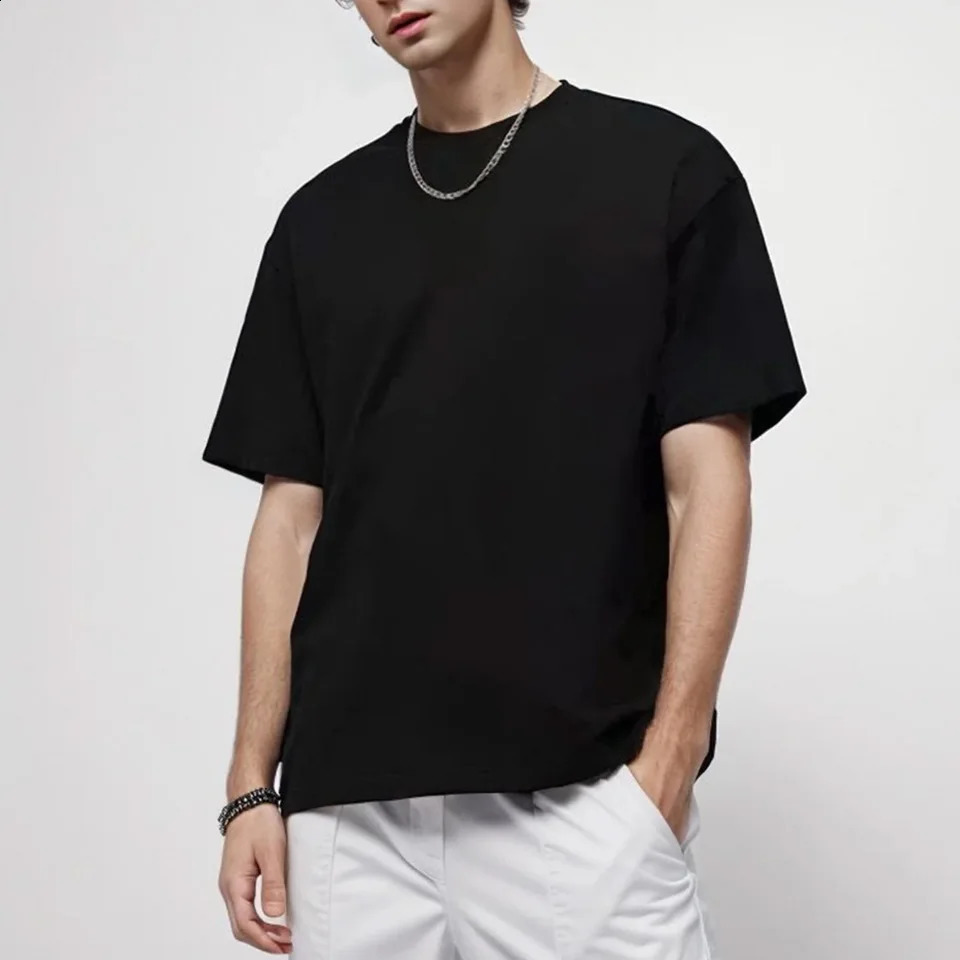 240gsm heavy-duty oversized mens plain weave T-shirt summer high-quality short sleeved T-shirt 100% pure cotton solid color fashionable casual white t