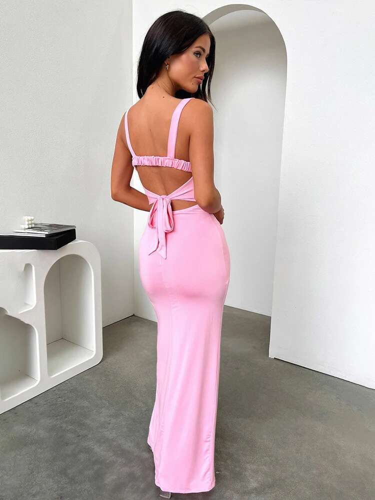 Dongdumaoyi Townlike Elegant Maxi Long Dress Women Spaghetti Strap Spring Summer High Split Backless Sexy Party Dresses