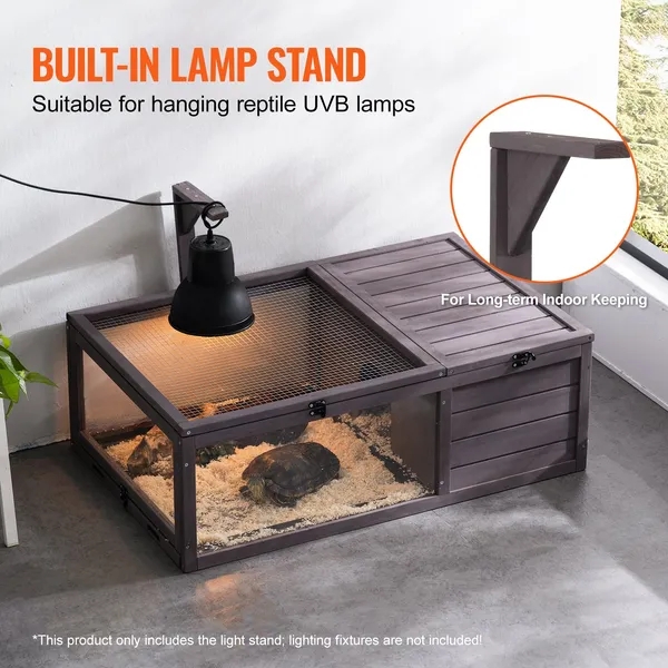 Tortoise Habitat Wooden Tortoise House Indoor & Outdoor 2-Room 38x24x13in