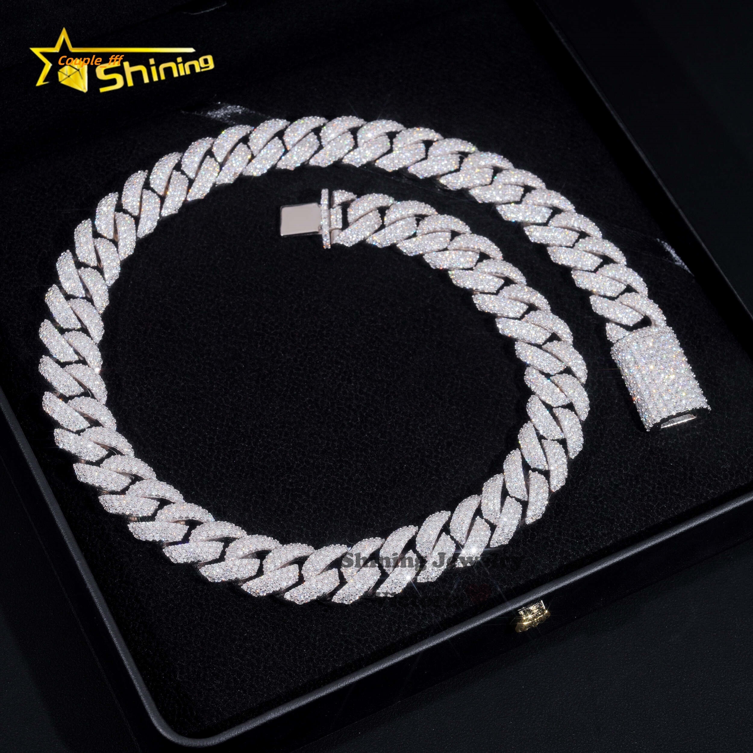 New 16mm Classic Moissanite Cuban Chain Iced Out Hip Hop Jewelry 925 Silver Pass Diamond Tester Flower Setting Cuban Necklace