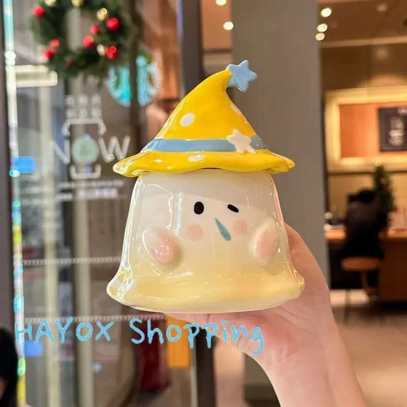 Funny Magic Elf Ceramic Mugs Coffee Cups with LidsCartoon Ghost Office Afternoon Tea Cafe Milk Breakfast Cup Gifts for Friends Y251125