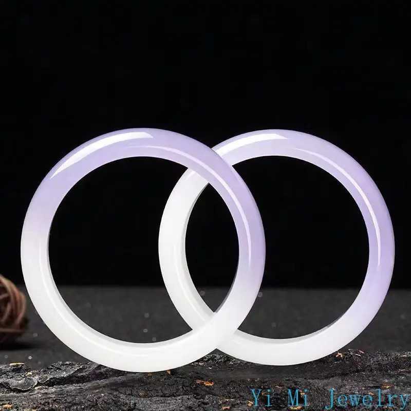 High Ice High Seed Water Violet Bracelet Half Purple Half White Jade Bracelet Female Violet Jade Bracelet Ladies Beauty Jewelry 250424