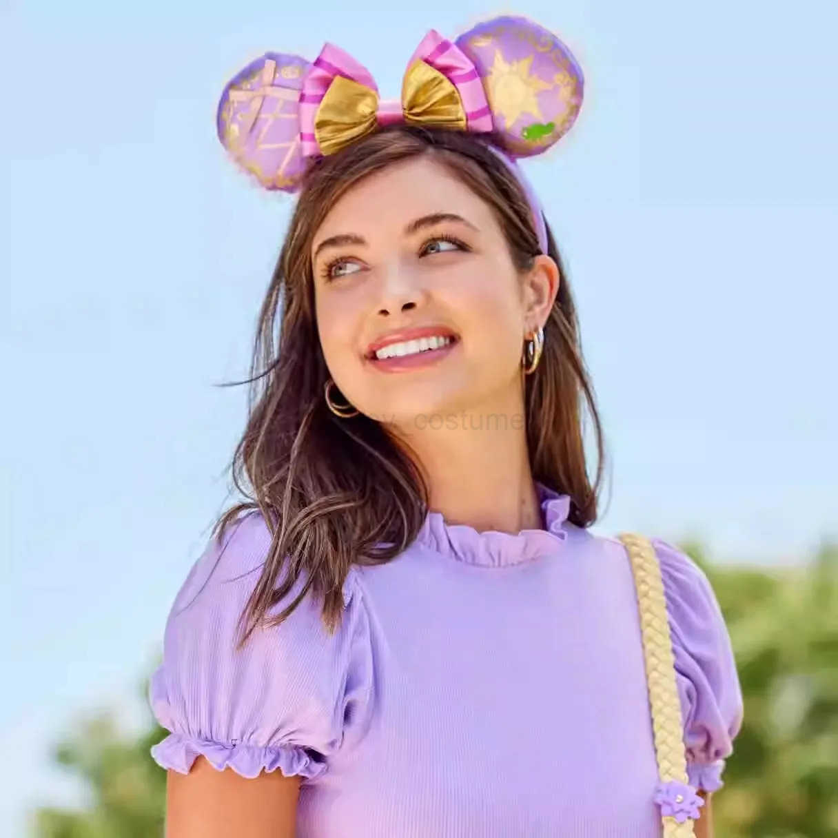 Disney Mickey Mouse Ear Headband 2025 Long Haired Princess Bow Minnie Ear Headband Adult Childrens Holiday Headband X250425