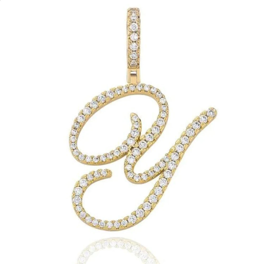 Cursive Letters 26 Initial Letter Pendant Necklace Hip Hop Jewelry Gold Silver Color 26 Alphabet Pendant Necklaces 250425