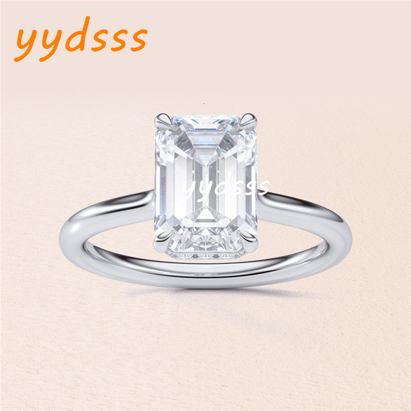 Jewelry 3 Carat Emerald Cut Lab Diamond Engagement Ring Hidden Halo 18K Yellow Gold Solitaire Emerald Diamond For Women Wedding