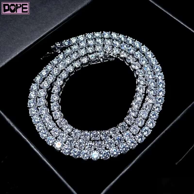 White Gold Plated VVS Iced Out Hiphop Sparkling 3/4/5mm Necklace 925 Silver Dazzling Moissanite Tennis Chain