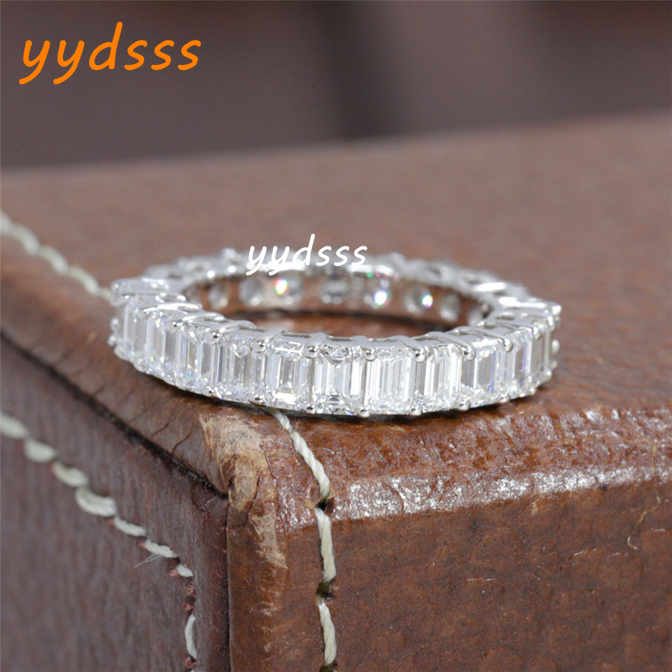 Jewelry18K Solid White Gold Full Eternity Band Lab Grown Diamond Band Half 3.0mm Round Half 4*3mm Emerald Stackable Band HPHT CVD Real Gold Women Wedd