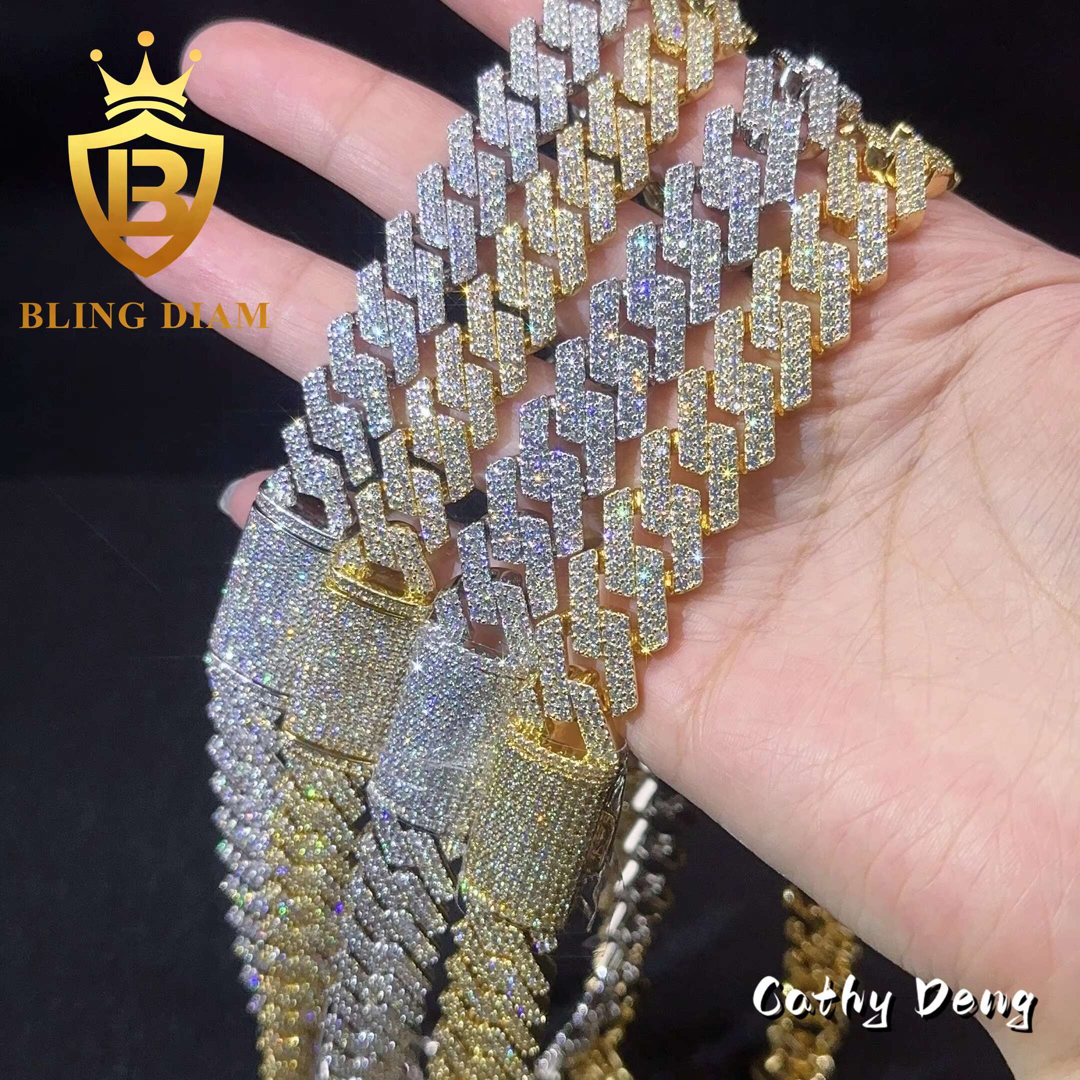 Trendy 13mm 15mm Hip Hop Jewelry Moissanite Cuban Chain Necklace 2rows 5A+ Moissanite Diamond Miami Mens Cuban Link Chain
