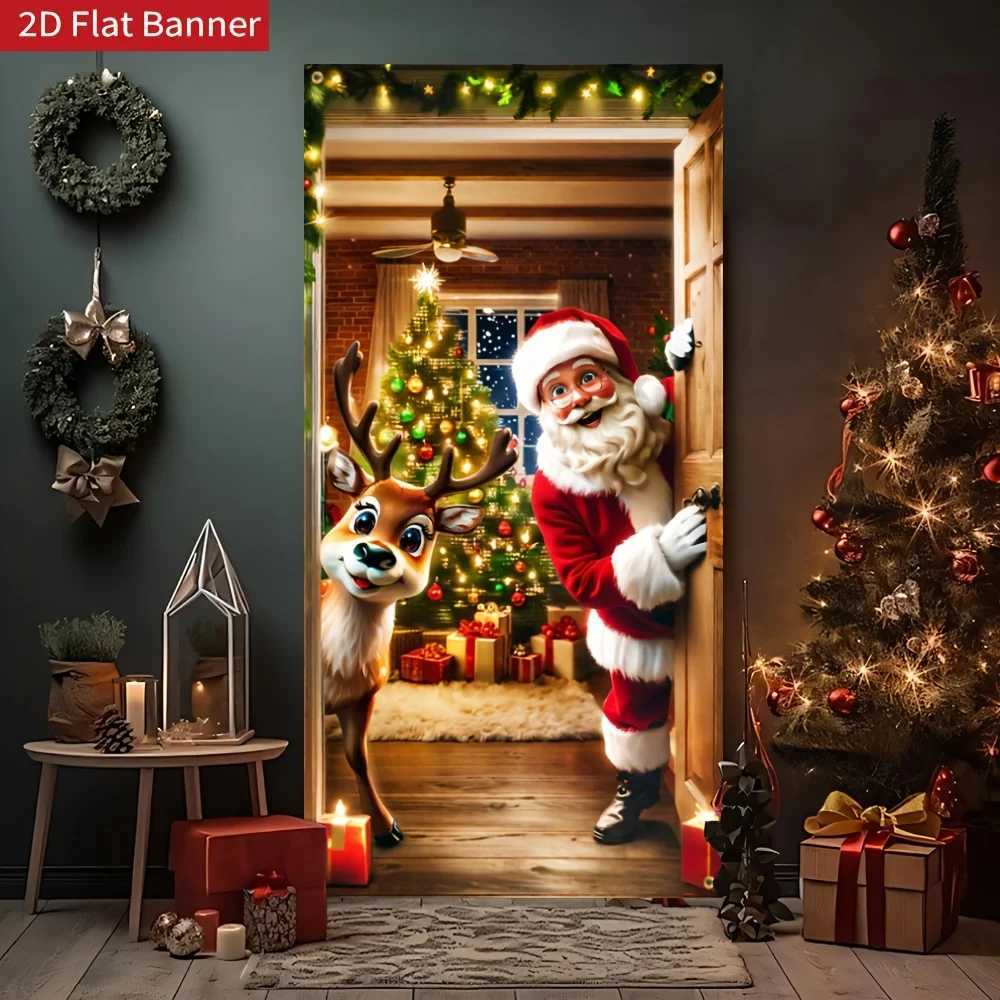 VIKAMA Santa Claus reindeer Christmas Day door curtain tapestry banner easy to install atmosphere decoration tapestryM251125