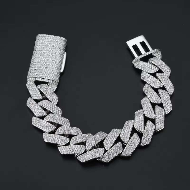 Mens 22MM Wide Yellow Brass Cuban Link Chain Necklace with 4 Rows of Zirconia Luxuriously Gold Plated in 18K for a Bold Look