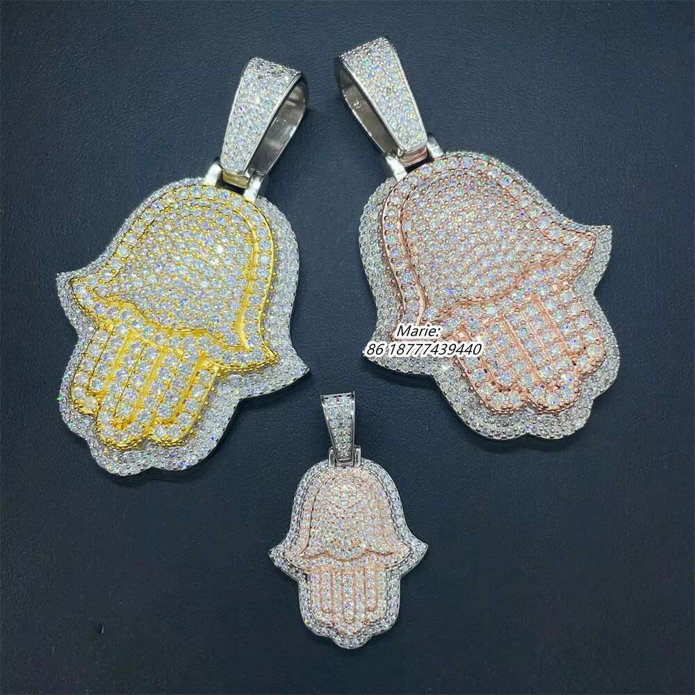 Pass Diamond Selector Jewelry 925 Sterling Silver With Vvs Moissante Hip Hop Pendant Iced Out Hamsa Hand Pendant