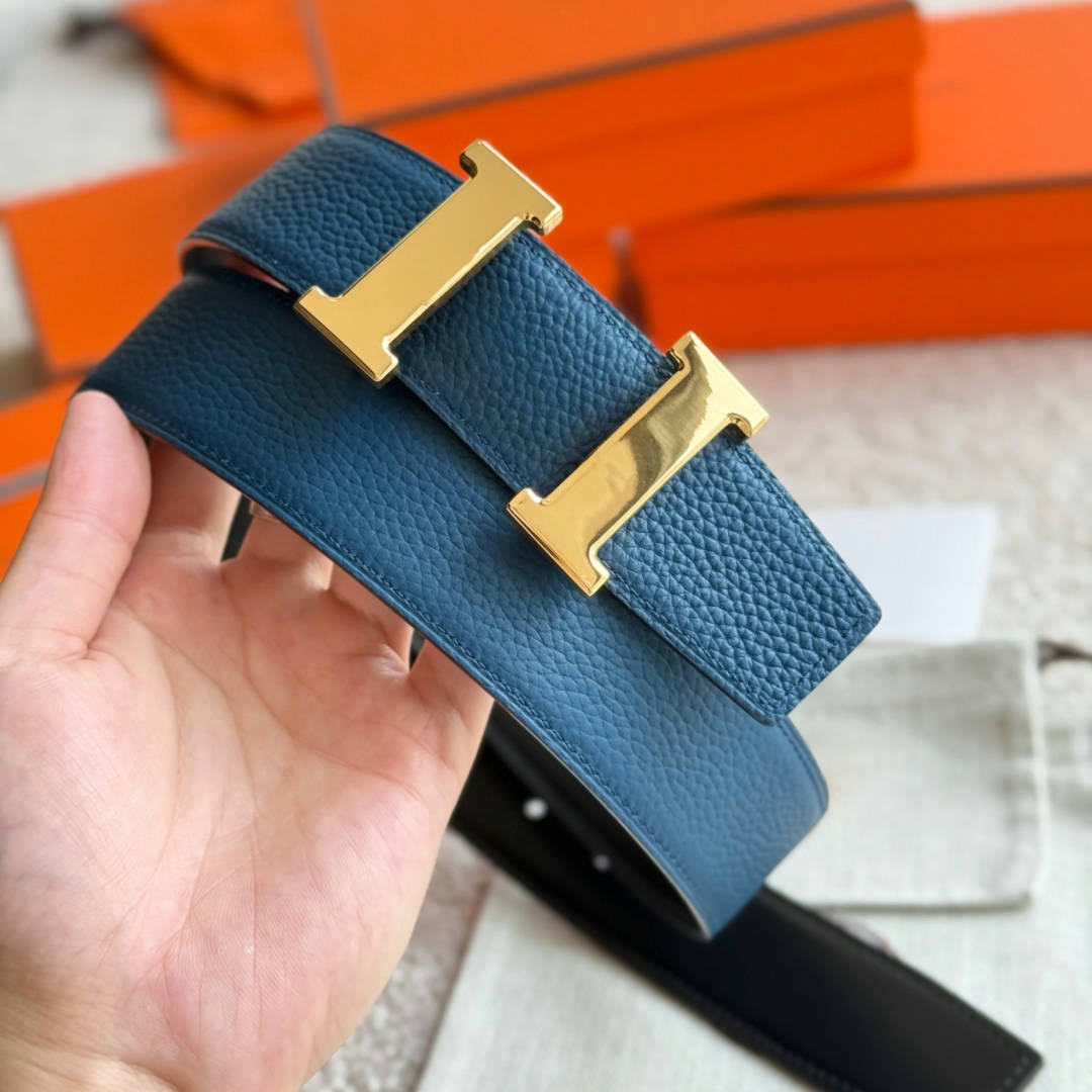 Navy Blue Men Reversible Belt Classic Belt High Quality Leather Belt Width 3.8cm Belt Fashion Golden Silver Buckle Belt Decorate Jeans Pants With Bag
