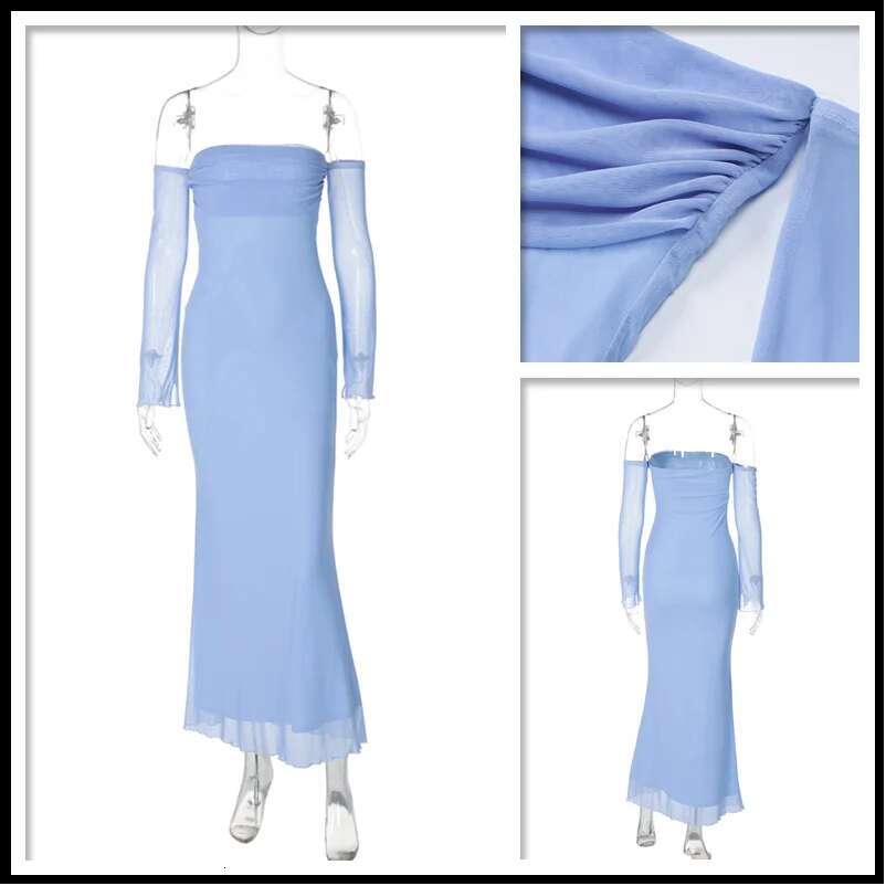 Dongdumaoyi Townlike Mesh Slim Bodycon Elelgant Maxi Long Dress Women Off Shoulder Autumn Winter Backles Sexy Party Dresses