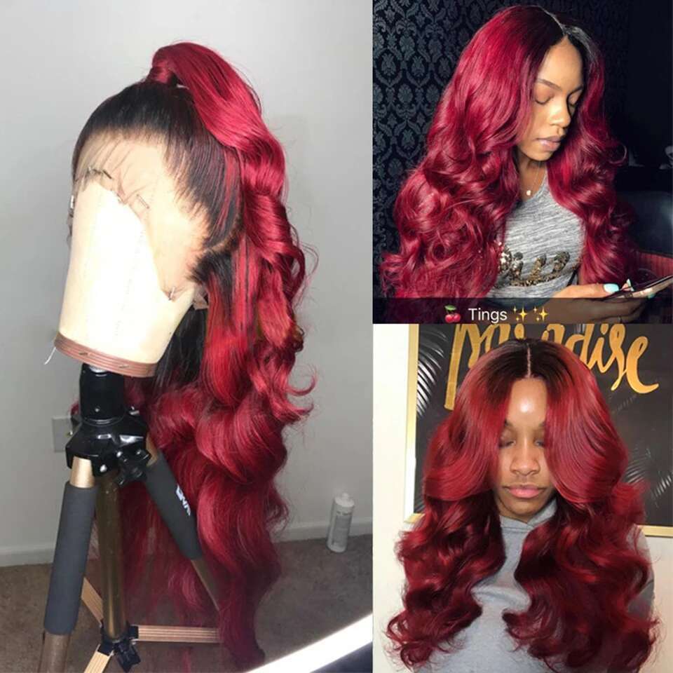 1B 99J/Bury 13X4 Body Wave Front Wigs For Women HD Transparent Lace Frontal Colored Red Human Hair Wig