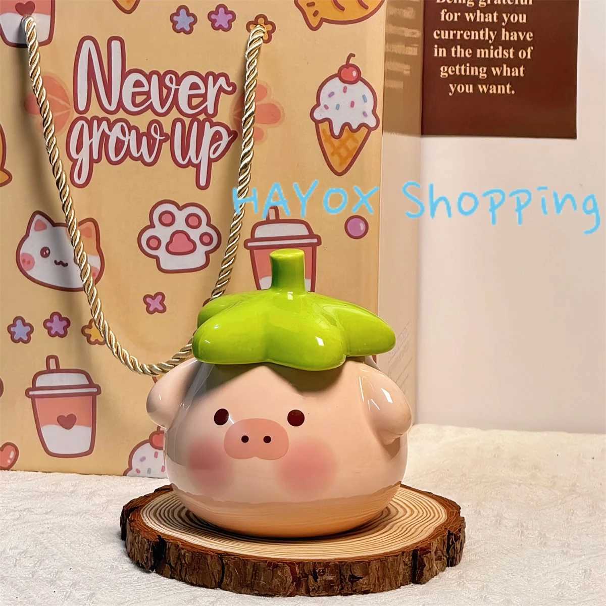 Cartoon 3D Pig Coffee Cup with Lid SpoonCeramic Animal Water Cupsoffice Mug Breakfast Milk Large Capacity Oatmeal Mug Y251125