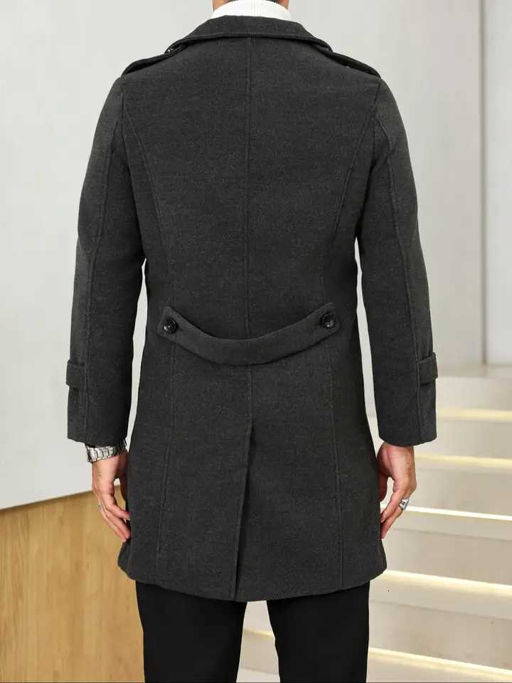 1PCS Mens Woolen Overcoat Jacket Autumn Winter Casual Long Sleeve Outerwear Lapel Pocket Design Comfortable Daily WearT251125