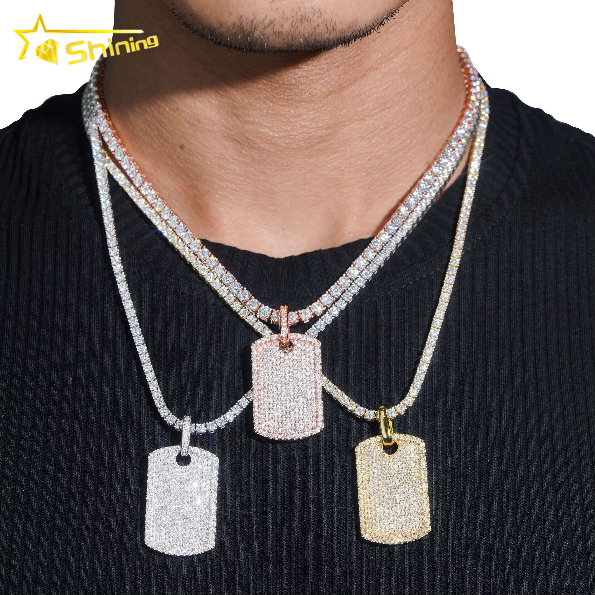 Mossanite Tag Pendant 925 Sterling Silver VVS Moissanite Pendant Iced Out Diamond Pendant Fine Jewelry Ready to Ship