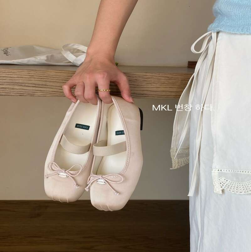 2025 New Spring French Ballet Gentle Evening Flat Pink Satin Mary Jane Single Women's Shoes