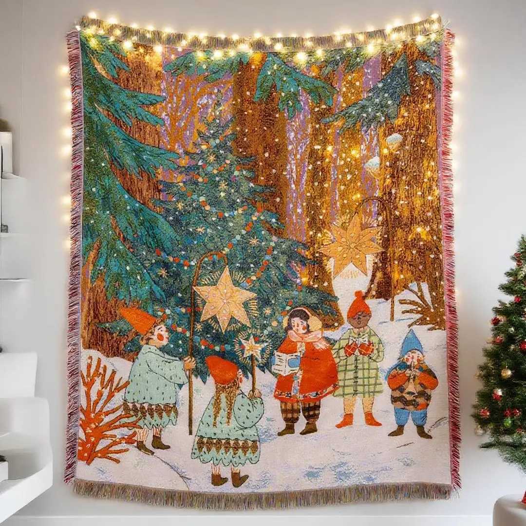 New Years Gift Tapestry Throw Picnic Blanket Xmas Decor Sofa Cover Garden Knitted Blankets for Beds Christmas Tree Table ClothM251125