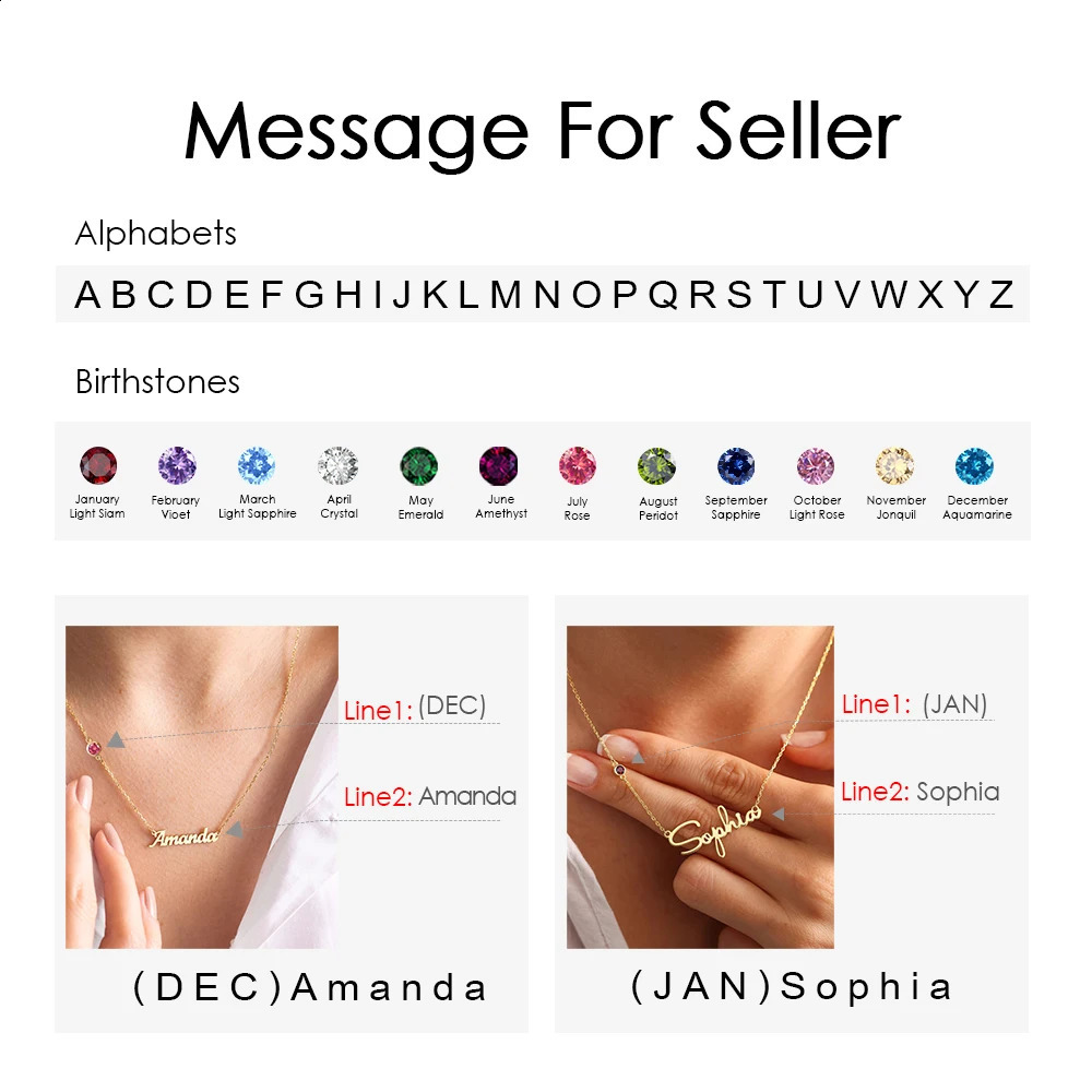 SUNIBI DIY Birthstone Customized Fashion Stainless Steel Name Necklace Personalized Letter Choker Necklace Pendant Nameplate Gi 250425