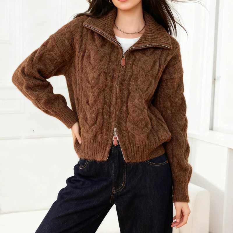 NEW Chic Autumn Winter Womens Long Sleeve Sweater Knit Cardigan with Double Zipper Design Retro Casual Fashion Warm OuterwearT251125