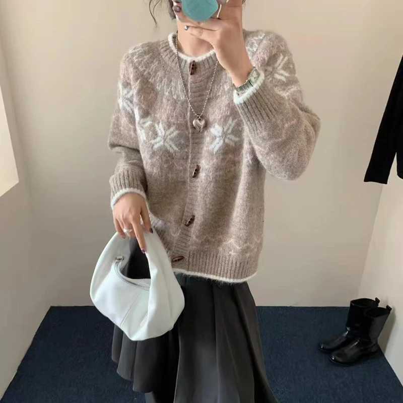 Korean New Elegant Retro Jacquard O Neck Long Sleeved Womens Sweater Spring Autumn Fashion Casual Versatile Knitted Cardigan 12T251125